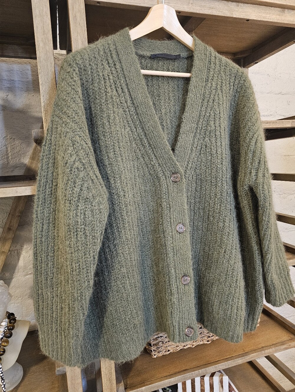 Jenni Kayne Olive Alpaca Cocoon Cardigan Sweater L